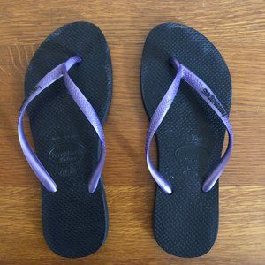 Havaiana Flip Flops - Size 6 - Fair Condition - Purple and Charcoal